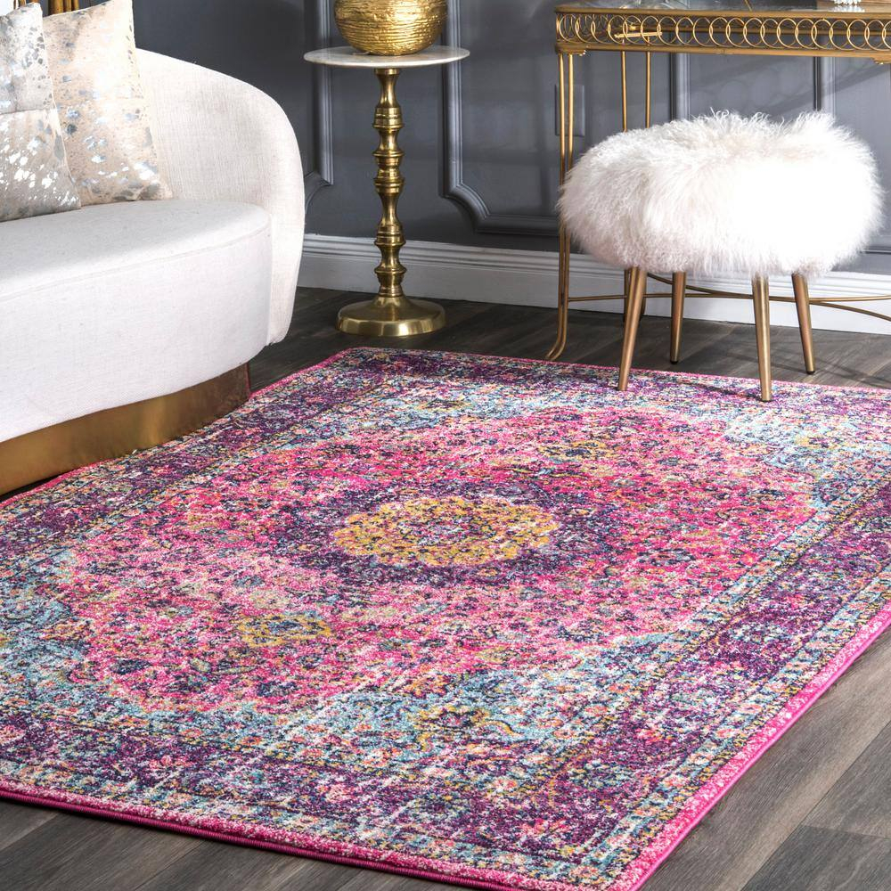 Vintage Elegance 9' x 12' Pink Synthetic Oval Area Rug