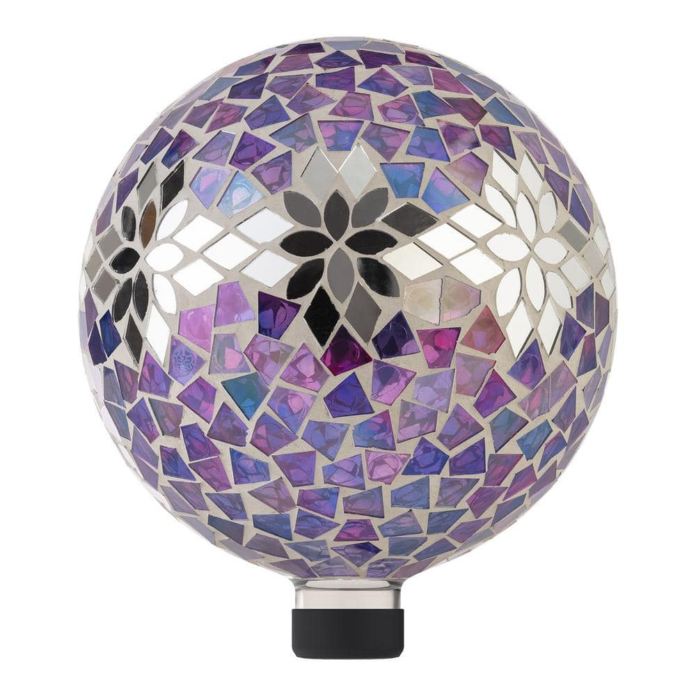 Alpine Corporation 10" Glass Mosaic Floral Gazing Globe, Purple/Silver