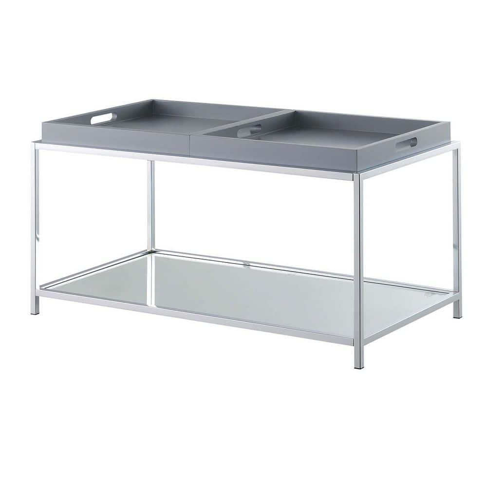 Convenience Concepts Tempered Glass Palm Beach Coffee Table with Tray, Gray