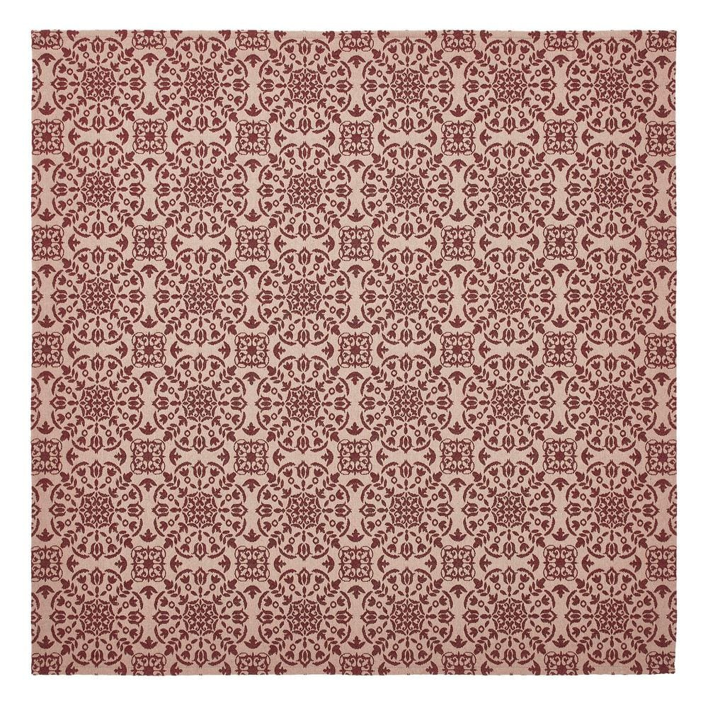 VHC Brands Custom House Burgundy & Tan Jacquard Table Topper 42x42, Kitchen and Dining Room Decor, Tabletop Accessory, Cotton, Custom House Collection, Square 42x42, Natural