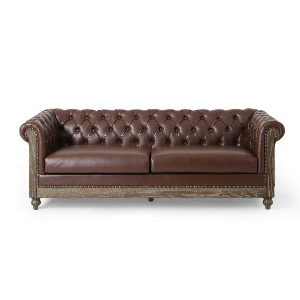 Noble House Glencoe Upholstered Tufted 3 Seater Sofa, Dark Brown
