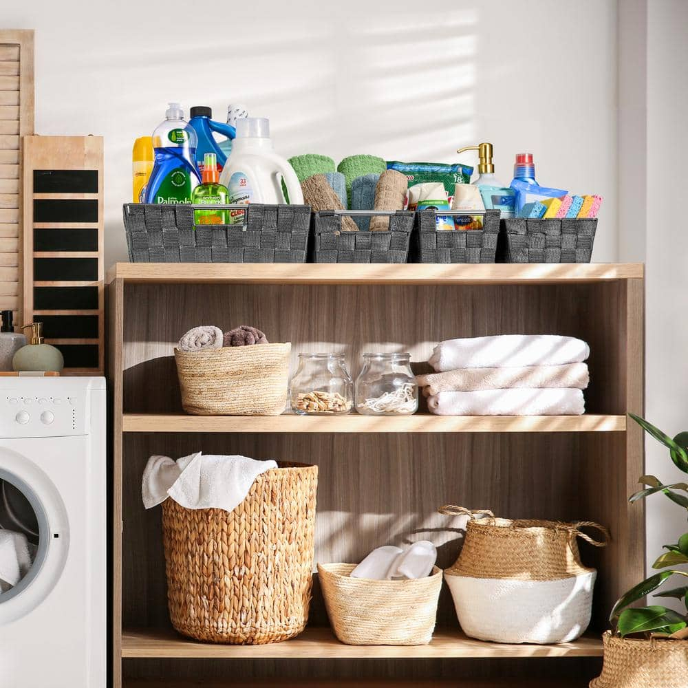 Sorbus Set of 9 Large Storage Baskets for Organizing, Mesh Hand-Woven Basket, Linen Closet Organizers and Storage, Organizer Storage Baskets for Shelves, Organizers and Storage (Gray)