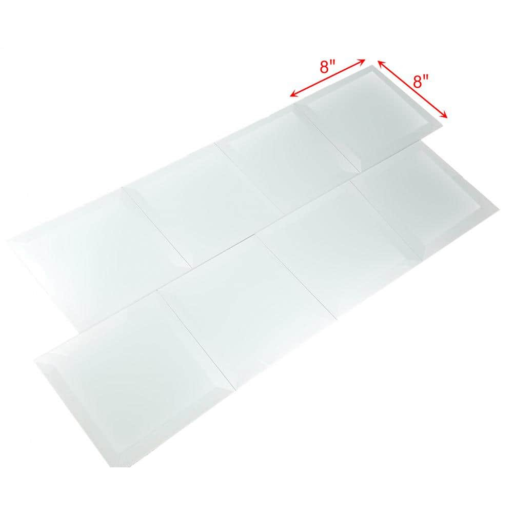 Frosted Elegance 8 in. x 8 in. Diamond Grade Glass Beveled Large Format Square Decorative Kitchen & Bathroom Wall Tile