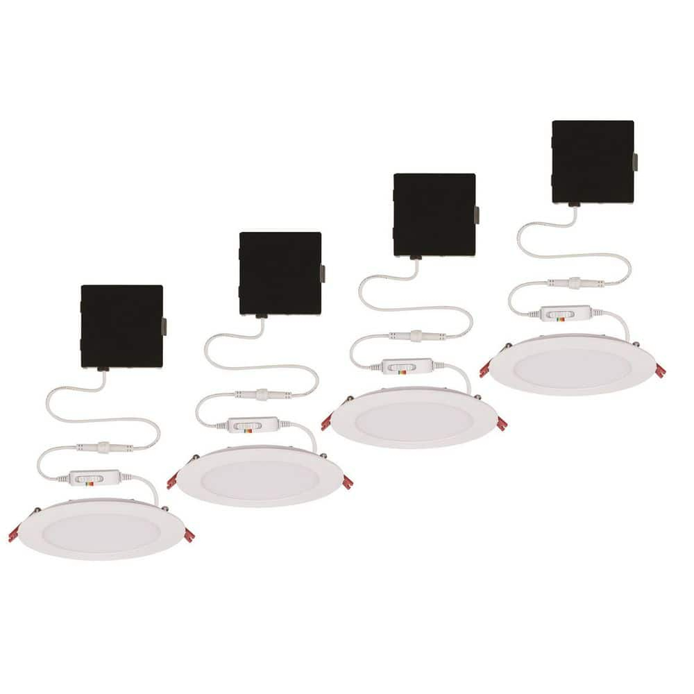 Commercial Electric 91478 Ultra Slim 6 in. Color Selectable New Construction and Remodel Canless Recessed Integrated LED Kit White - pack of 4