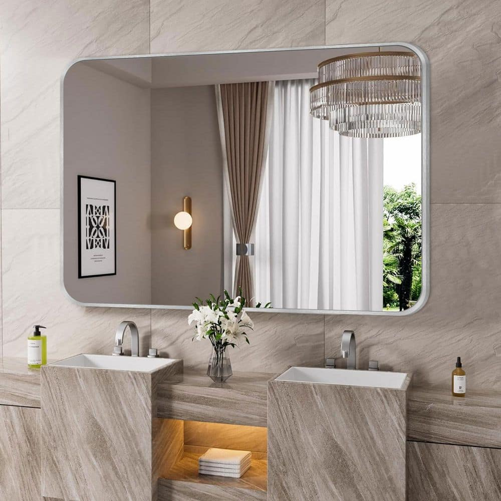 30 in. W x 48 in. H Silver Vanity Rectangle Wall Mirror Aluminum Alloy Frame Bathroom Mirror