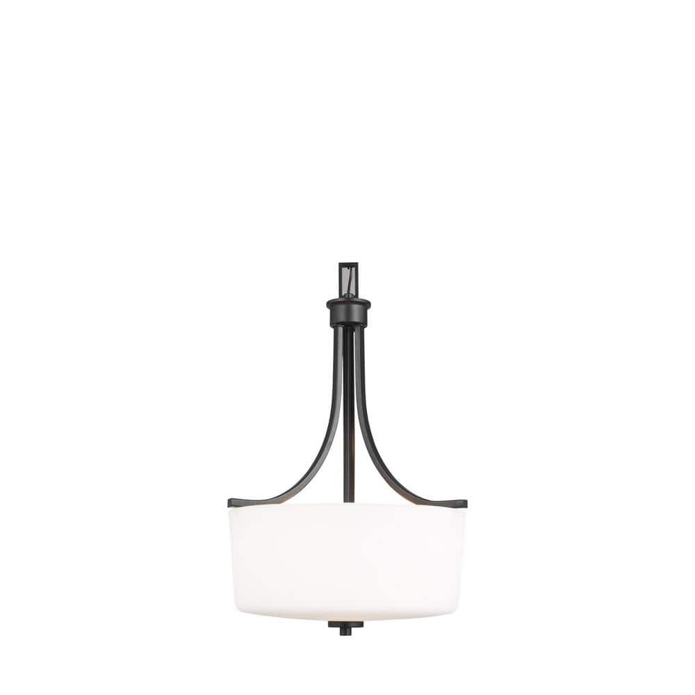 Midnight Black Steel Pendant Light with White Glass Shade