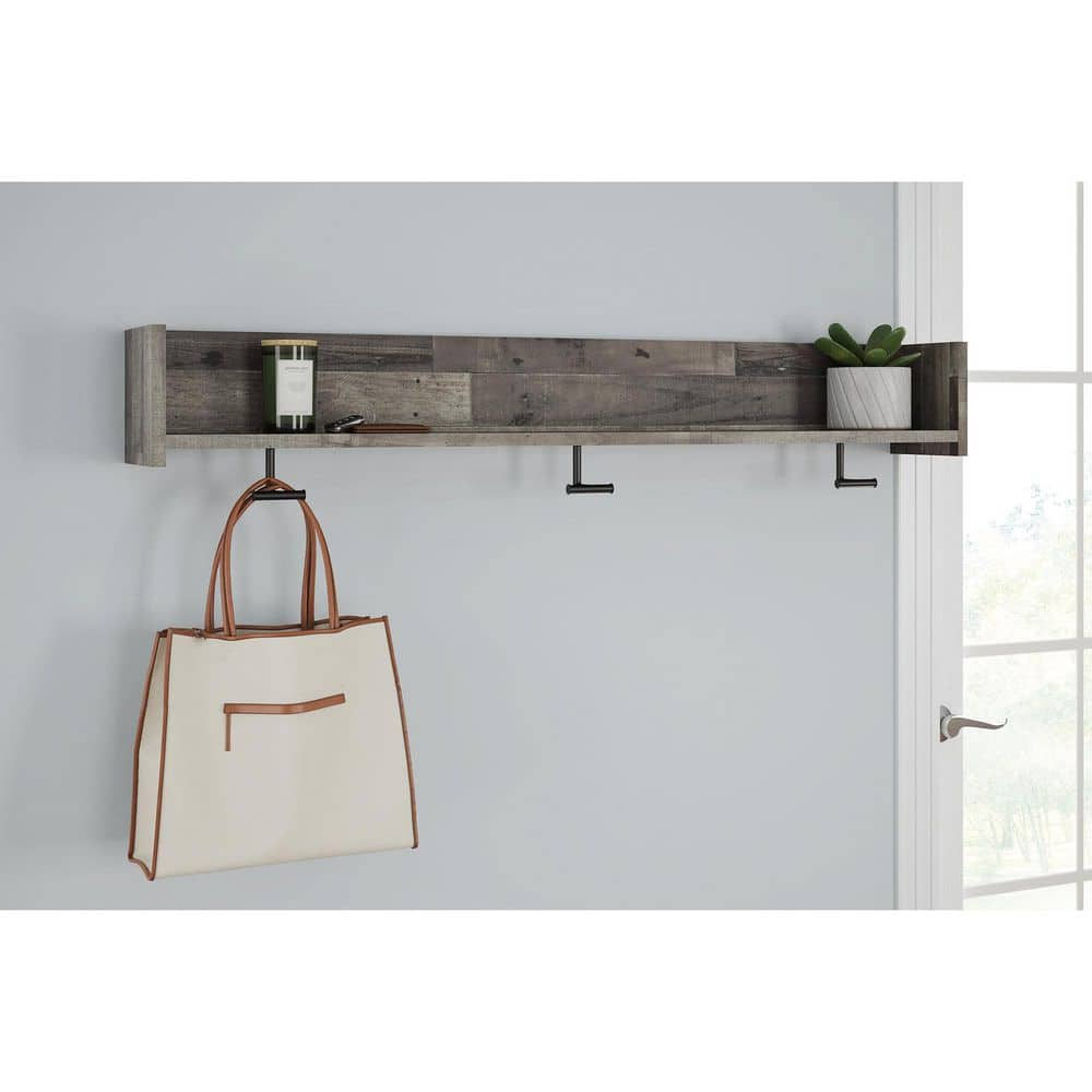 Signature Design by Ashley Casual Neilsville Wall Mounted Coat Rack with Shelf  Multi Gray