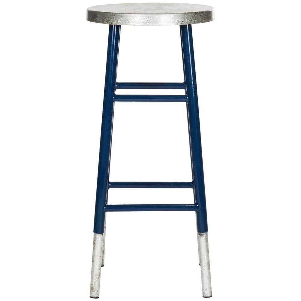 SAFAVIEH Kenzie Iron Silver Dipped 30" Barstool, Navy