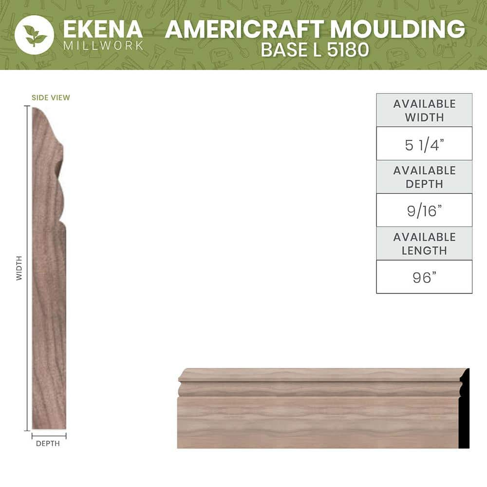 WM518 0.56 in. D x 5.25 in. W x 96 in. L Wood Cherry Baseboard Moulding