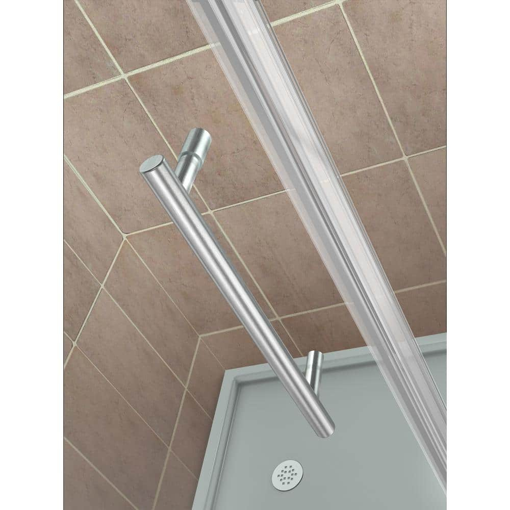 Merrick Frameless Clear Glass Neo-Angle Shower Enclosure with Stainless Steel Hardware