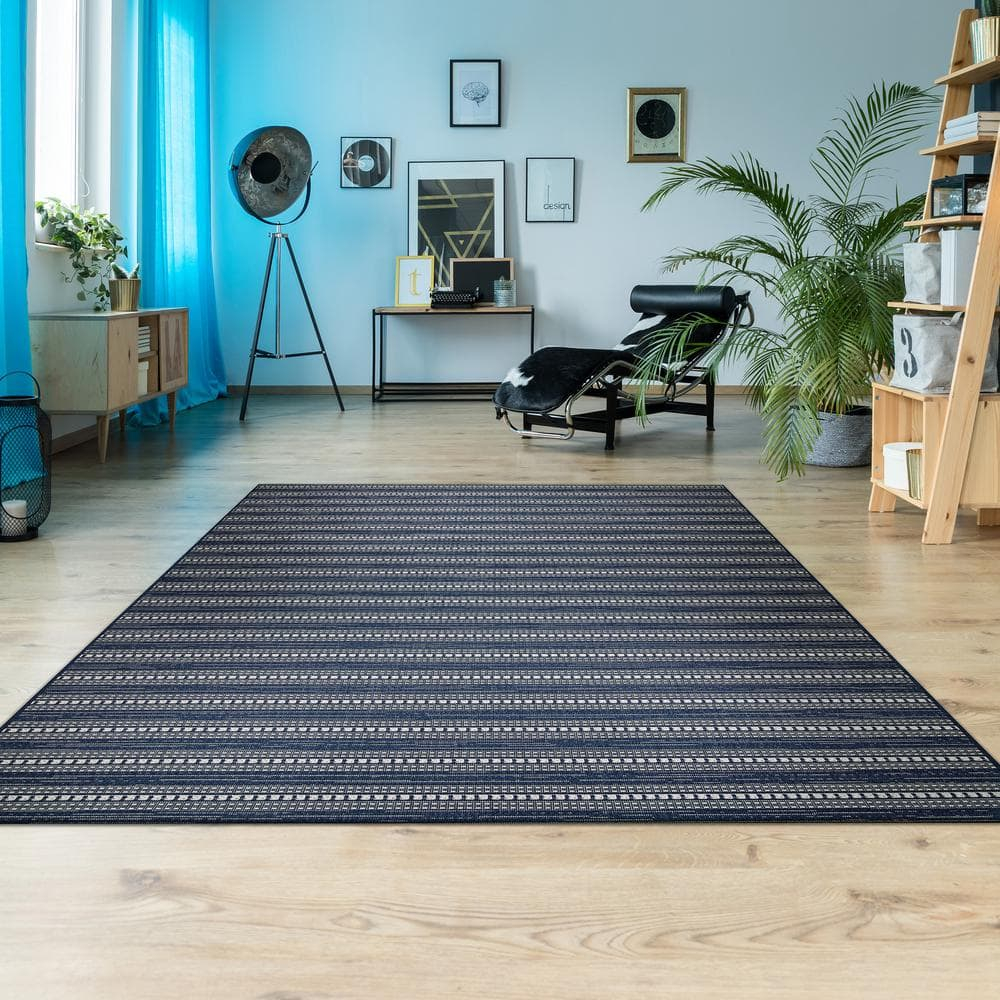 Couristan Afuera Beachcomber 3' x 5' Marine Striped Nautical Outdoor Rug