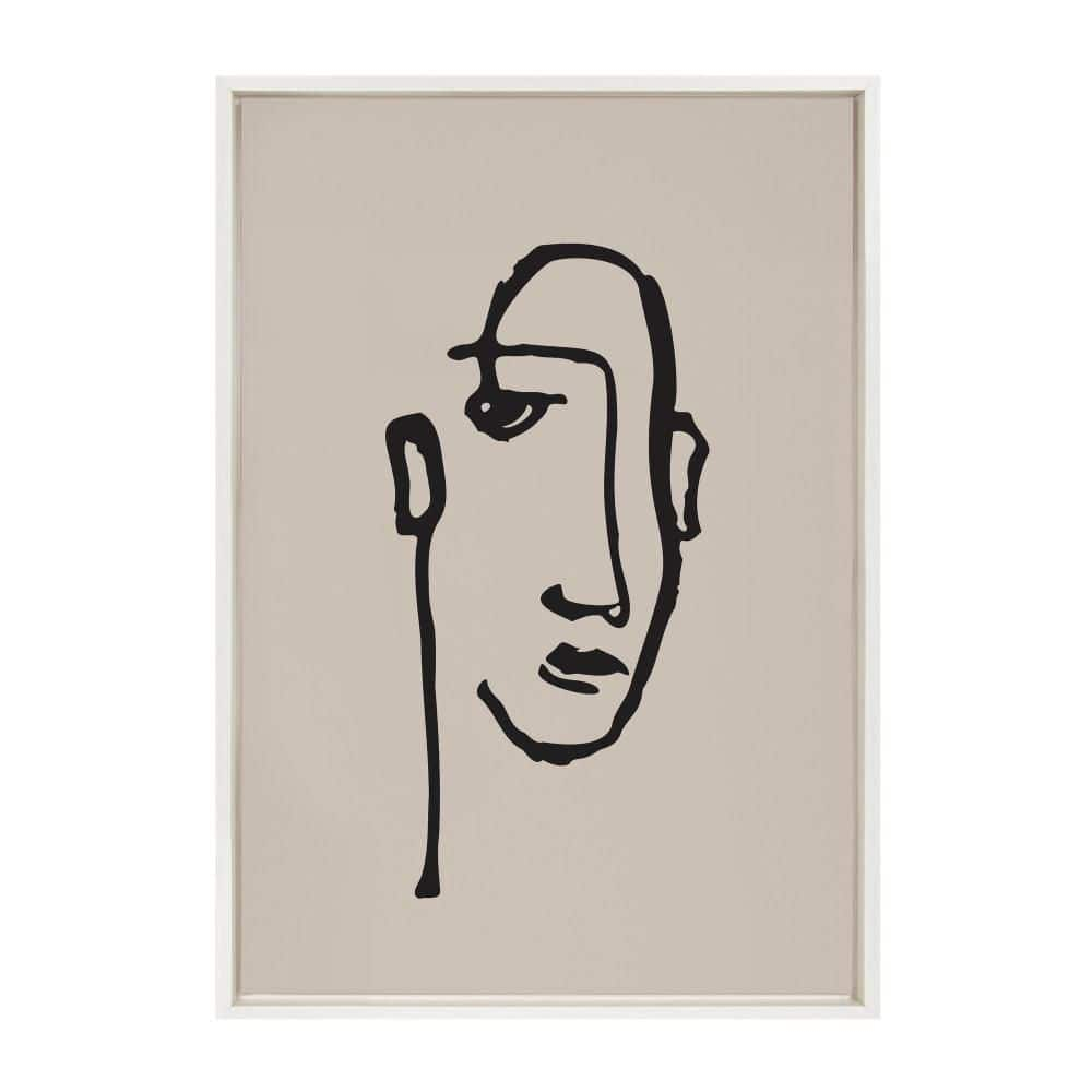 Kate and Laurel Sylvie Minimalist Neutral Line Art Drawing Face Framed Canvas Wall Art by The Creative Bunch Studio, 23x33 White, Modern Abstract Face Line Drawing Wall Decor