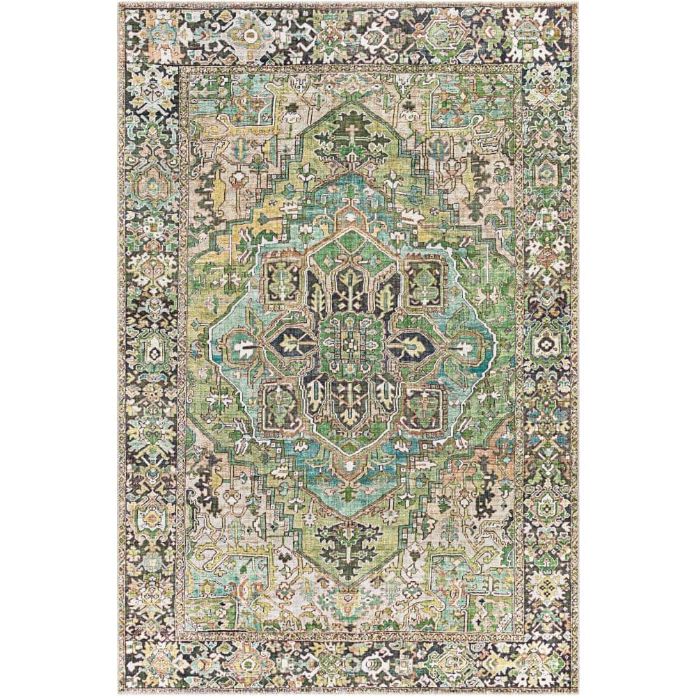 Livabliss Iris Vintage Medallion Area Rug,5' x 7'6",Green