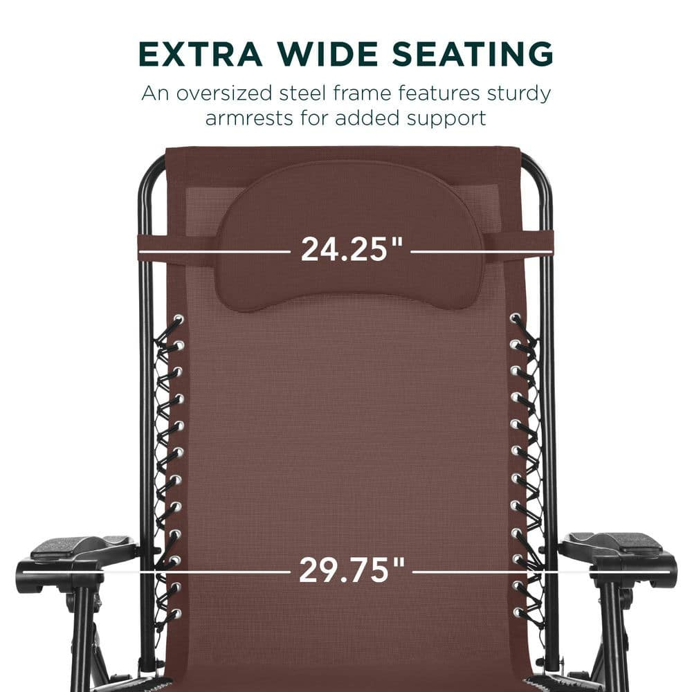 Best Choice Products Oversized Zero Gravity Chair, Folding Outdoor Patio Recliner w/ Cup Holder - Brown