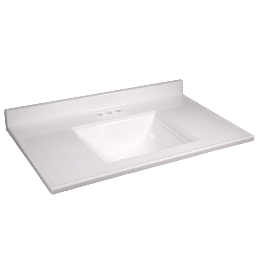 Camilla 37 in Cultured Marble Center Mount Rectangle One Bowl Vanity Top with Backsplash in Solid White
