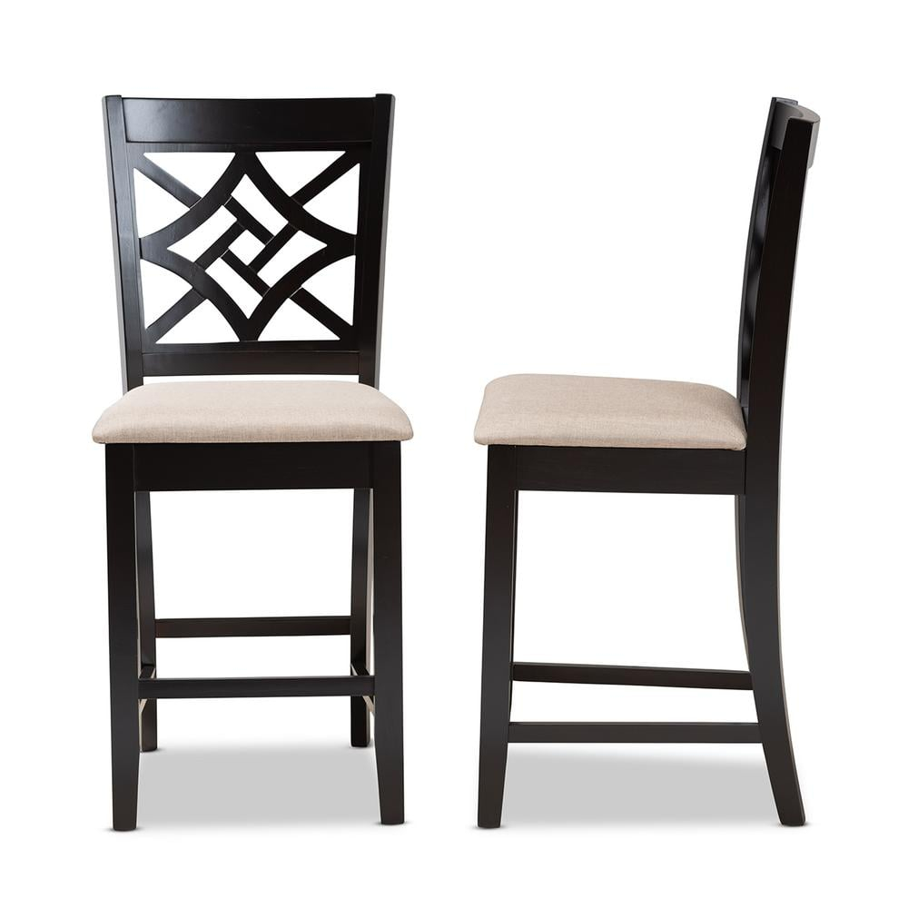 Baxton Studio Nicolette Sand Dark Brown Finished Wood 2-Piece Counter Stool Set