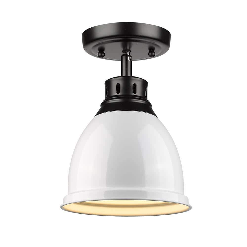 Golden Lighting Duncan 1-Light Flush Mount in Matte Black with White