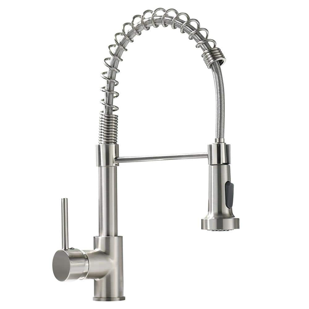 Fapully Brushed Nickel Single Handle Deck-mount Pull-down Kitchen Faucet with Sprayer