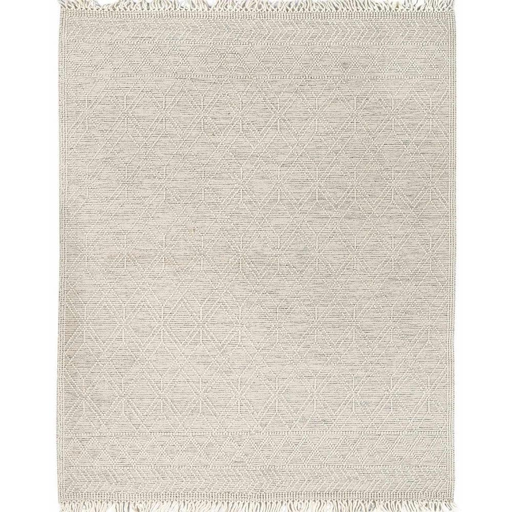 Hauteloom Ramsbury Boho Hand Woven Wool High Low Textured Area Rug - Farmhouse Moroccan Trellis Carpet for Living Room, Nursery - Handmade Zig Zag Bubble Weave - Beige, Grey, Light Brown - 12' x 15'