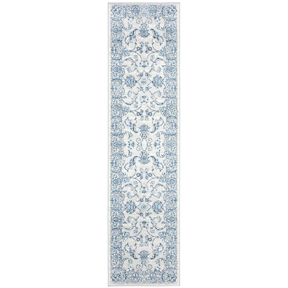 SAFAVIEH Brentwood Deirdre Floral Bordered Runner Rug, 2' x 6', Light Grey/Blue