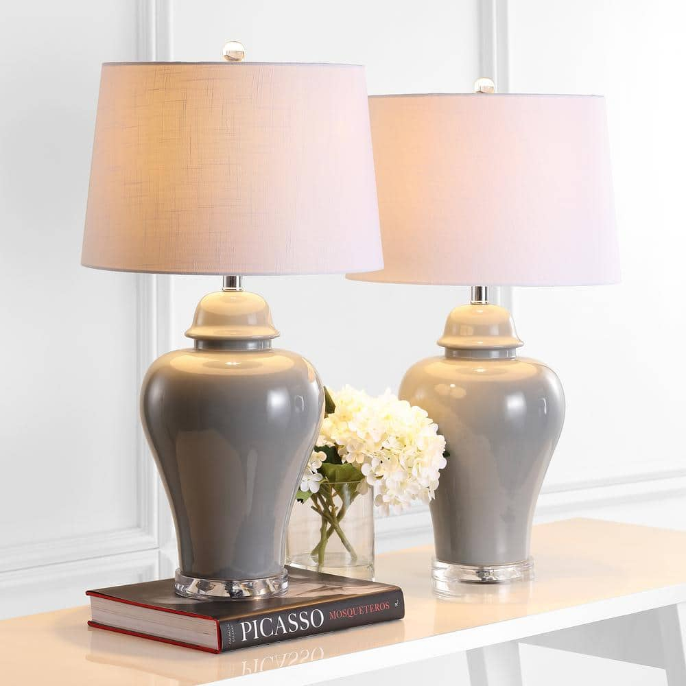 JONATHAN Y JYL4020A-SET2 Winnie 27" Ceramic Urn LED Table Lamp, Contemporary, Transitional for living room, dinning room, bedroom, office Bulb Included, Grey (Set of 2)