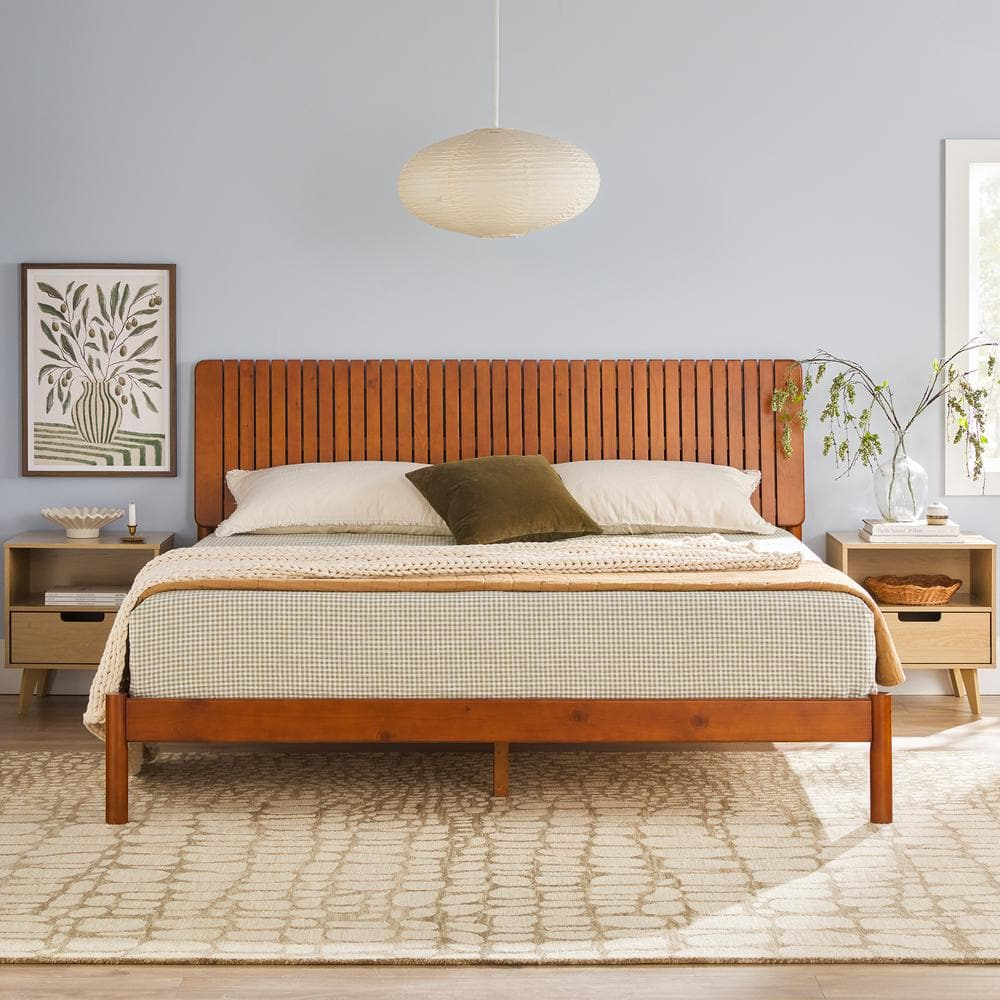 Walker Edison Transitional Solid Wood Platform King Bed - Brown