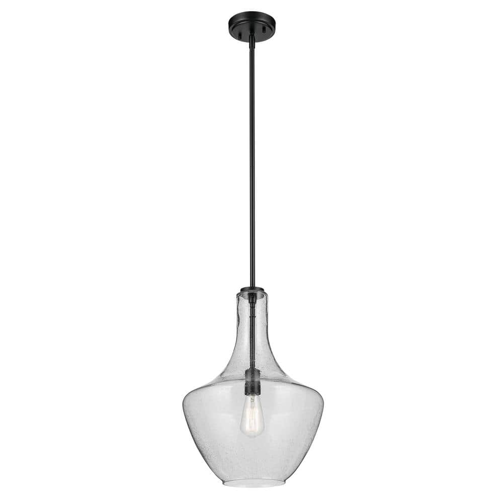 Black Bell Pendant with Clear Seeded Glass Shade