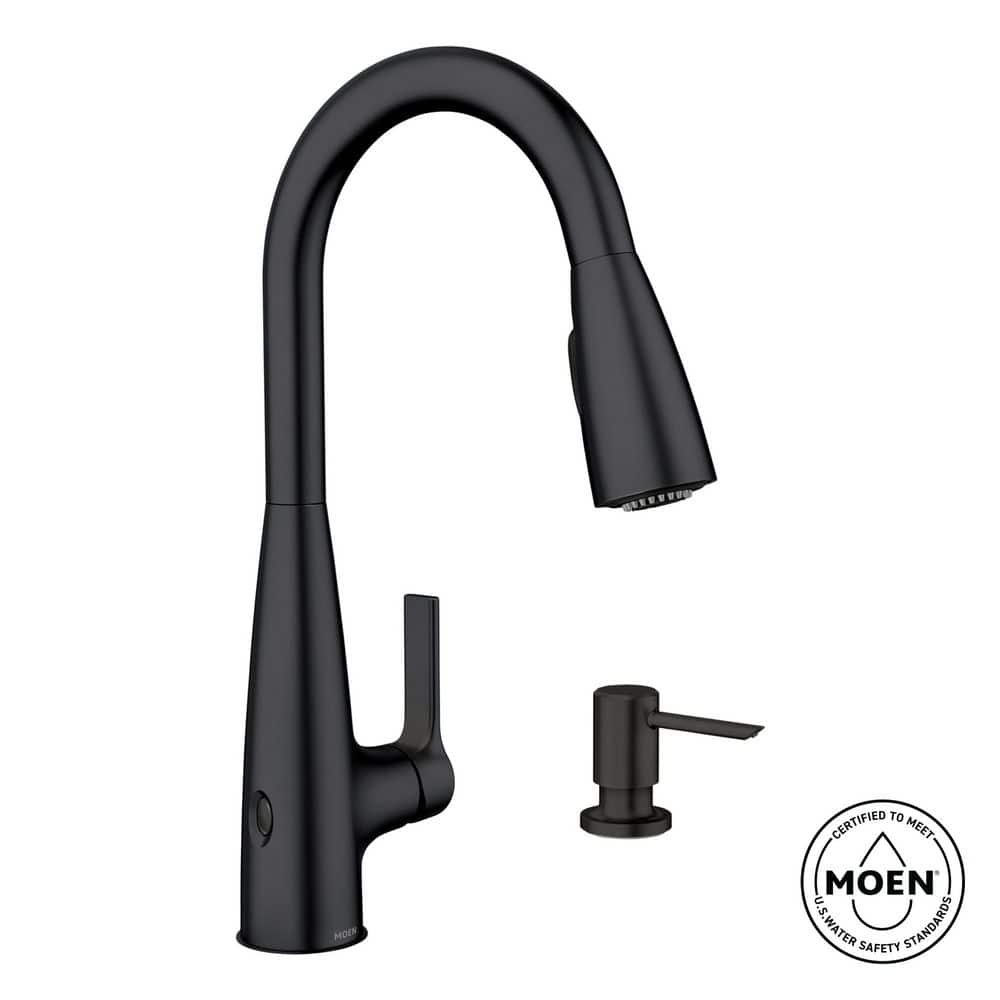 Moen 87627EIBL Haelyn Single-Handle Pull-Down Sprayer Kitchen Faucet with ColorCue Temperature Indicator, Matte Black