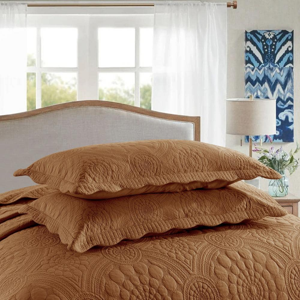 Dusty Orange Cotton King Size Bedspread Quilt Set