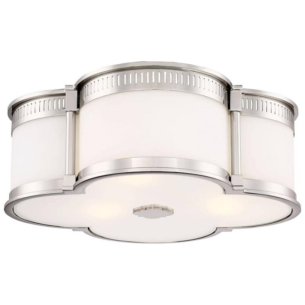 Modern Elegance LED Flush Mount in Polished Nickel with Etched White Glass
