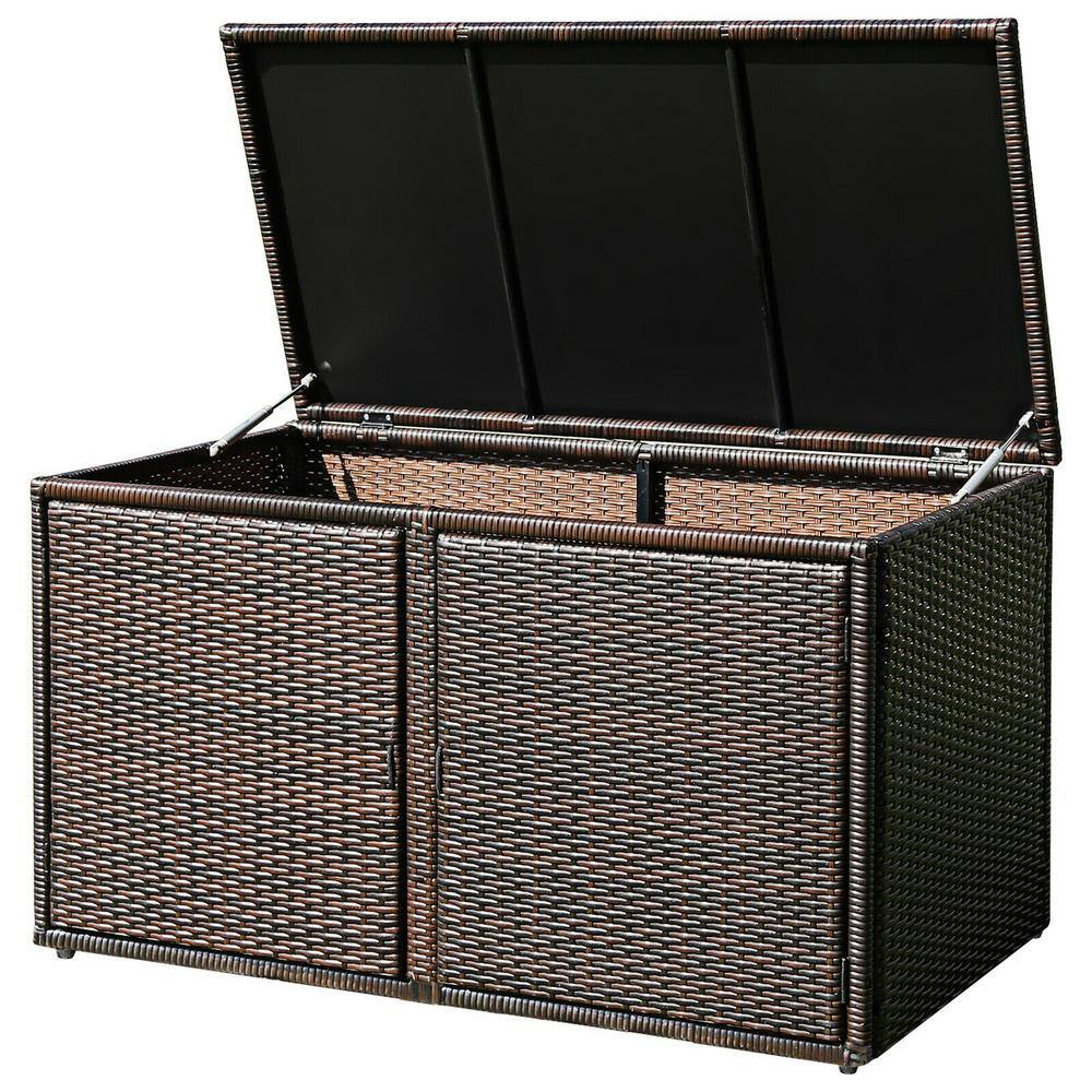 Kadyn 88 Gallon Garden Patio Rattan Storage Container Box-Brown