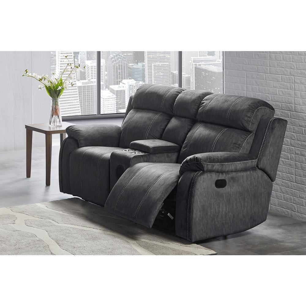 New Classic Furniture Tango Fabric Console Loveseat w/ Speaker in Shadow Gray