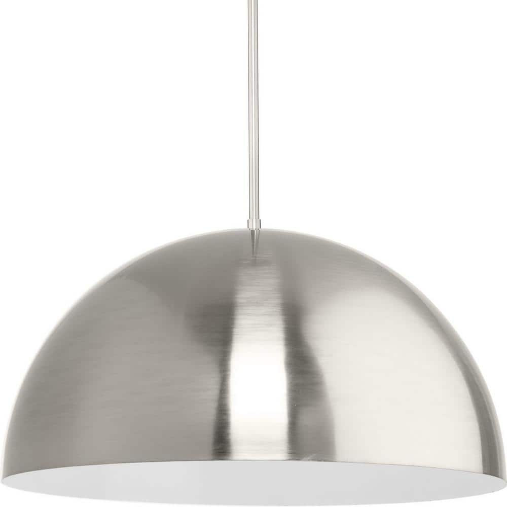 Progress Lighting Perimeter 1-Light Pendant, Brushed Nickel, White Interior Shade: Iconic modern design for kitchens and breakfast nooks.