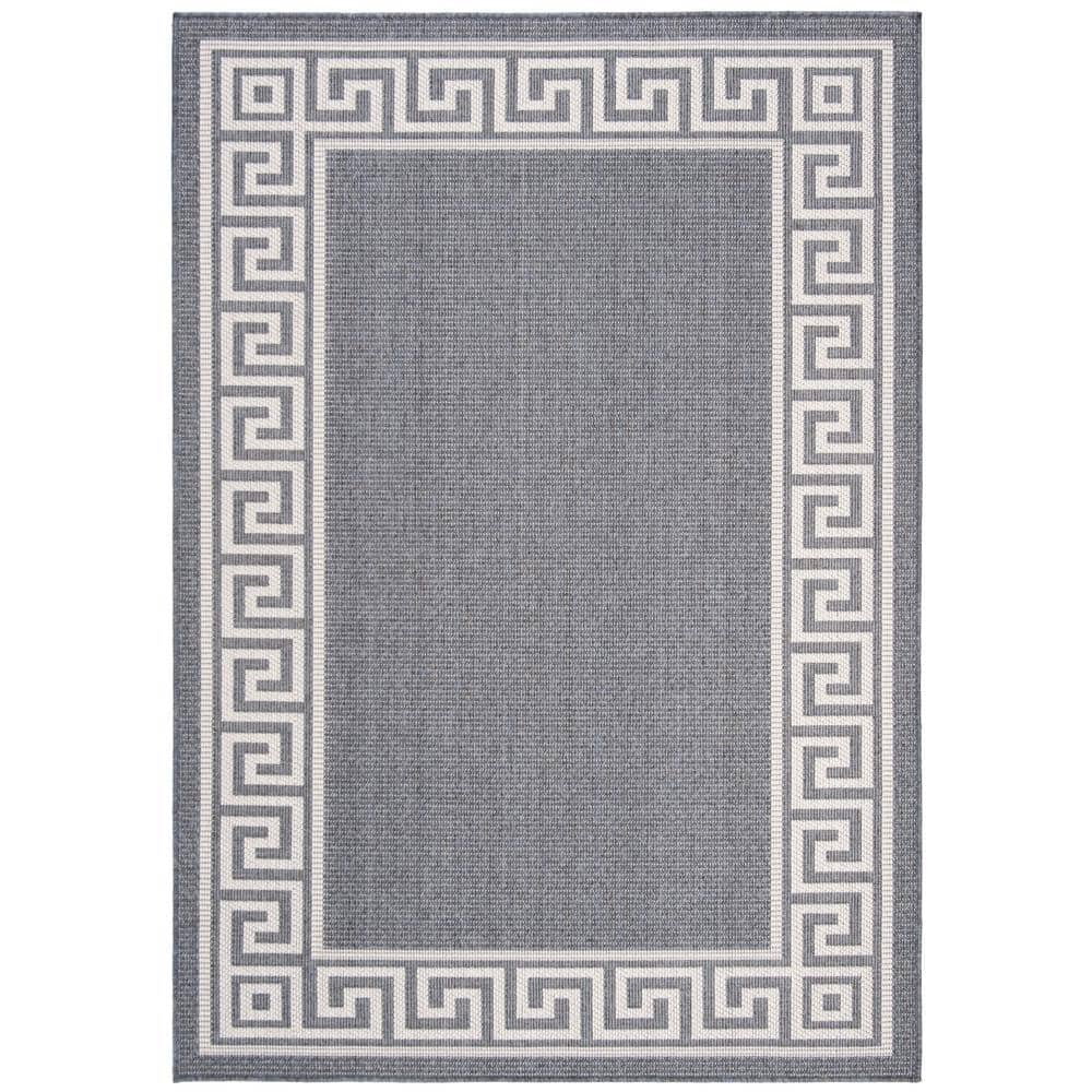 SAFAVIEH Bermuda Isidora Geometric Machine Washable Indoor/Outdoor Area Rug, Dark Blue/Ivory, 8' x 10'