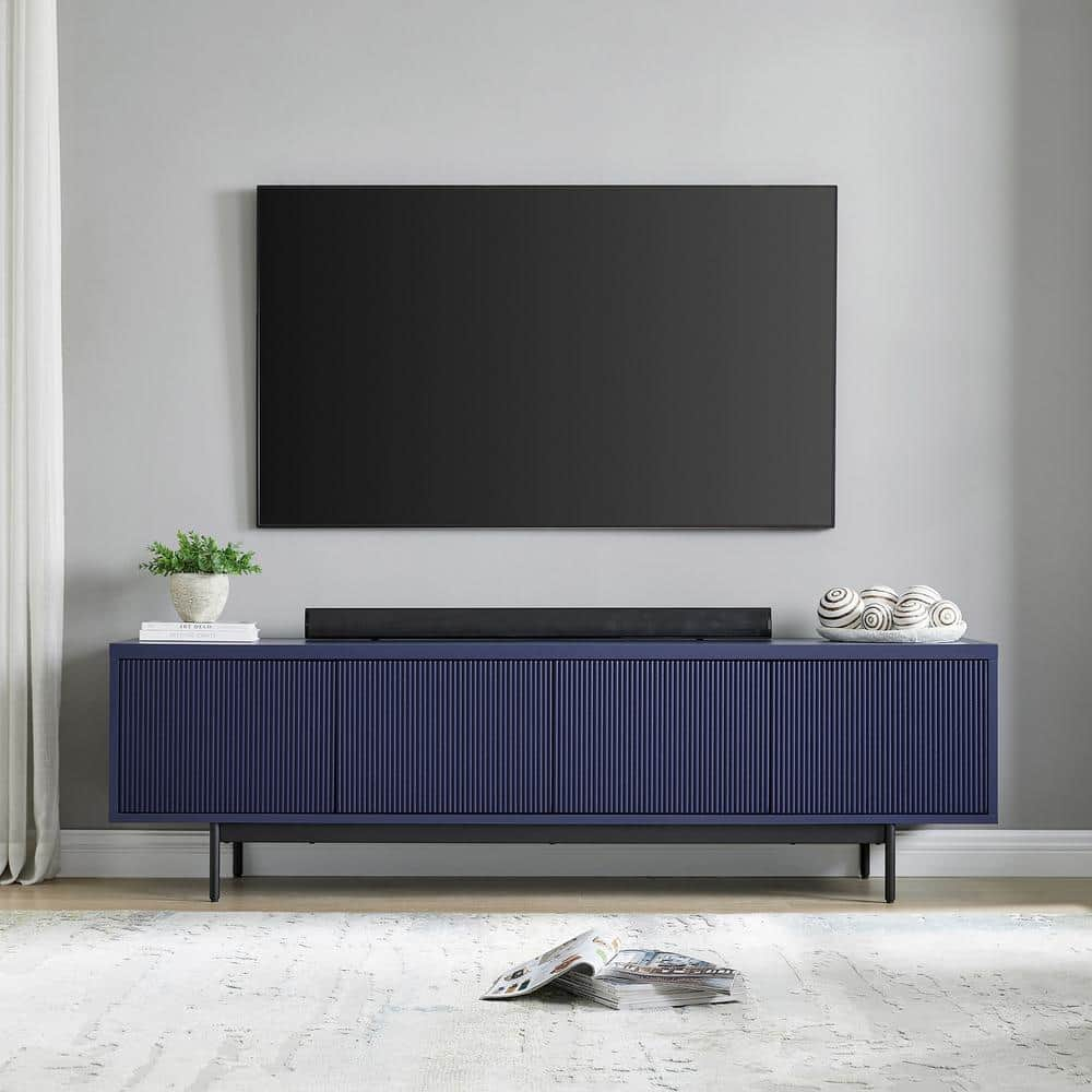 Evelyn&Zoe Whitman Rectangular TV Stand for TV's up to 75", Dark Blue