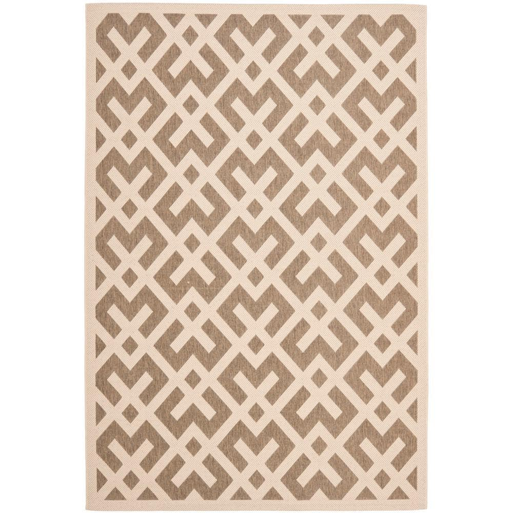 SAFAVIEH Courtyard Alvin Geometric Indoor/Outdoor Area Rug, 9' x 12', Brown/Bone