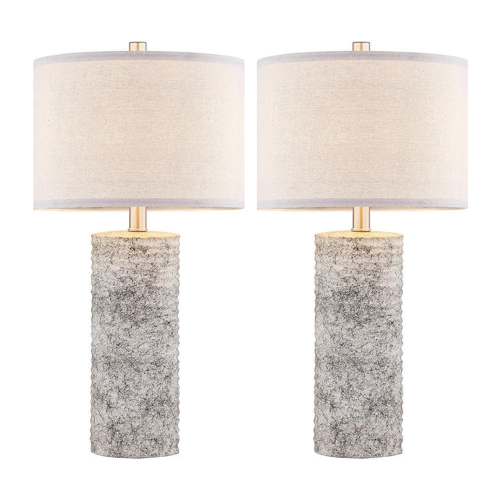 Kyrid 23.75”Glazed Ceramic Table Lamp Set of 2 for Living Room Light Grey Finish (Bulbs Included)