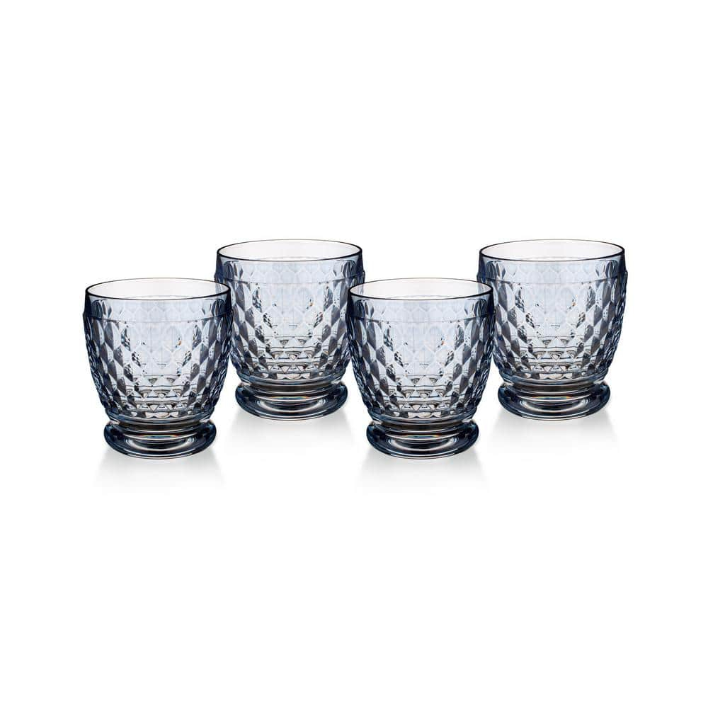 Blue Faceted Crystal Lowball Glass Set of Four