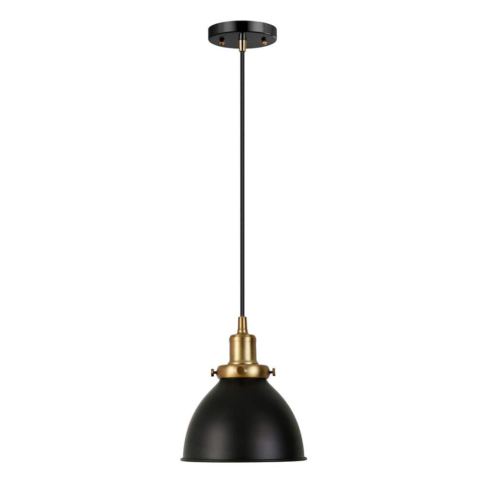 Evelyn&Zoe 8" Black/Brass Metal Pendant