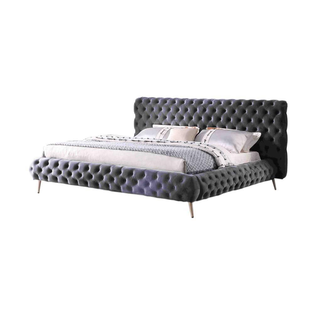 Regal Velvet Tufted Queen Platform Bed with Wood Frame
