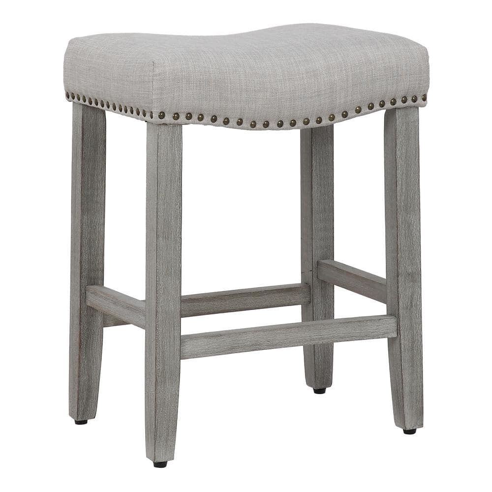Polytrends Jameson Upholstered Polyester 24" Counter Stool - Gray Legs/ Saddle Seat Antique Gray/Gray Wood Polyester Fabric 250lbs