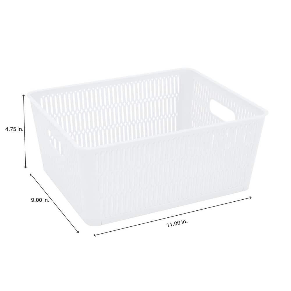 Simplify Slide 2 Stack It 2 Pack Plastic Storage Tote Baskets in White