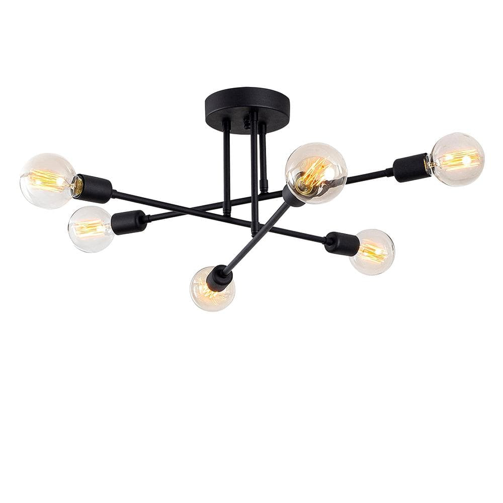 LOHASLED 6-Light Black Modern Sputnik Semi Flush Mount, Industrial Metal Fixtures for Bedroom Dining Room Living Room Hallway Office,Bulb NOT Included