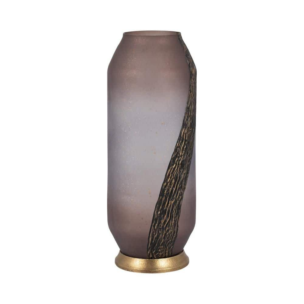 15 in. Pink Glass Cylinder Metallic Detail Decorative Vase