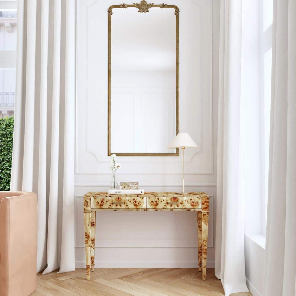 Kai 45 in. W Light Brown Rectangular Burl Wood 2-Drawer Console Table