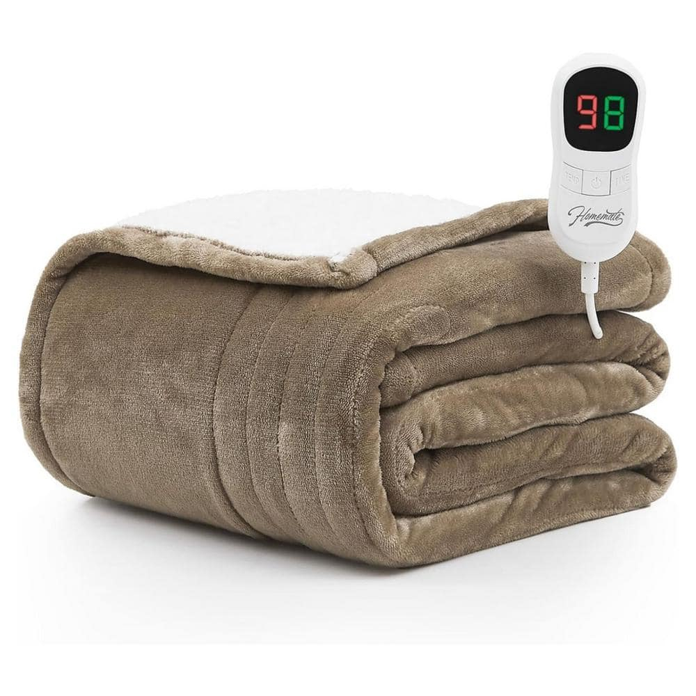 Homemate Electric Heated Blanket Throw - 50"x60" Heating Blanket Throw Size 1/2/4/6/8 Hours Auto-off 10 Heat Level Heat Blanket Over-heat Protection Flannel Sherpa Big Heater Blanket ETL Certification