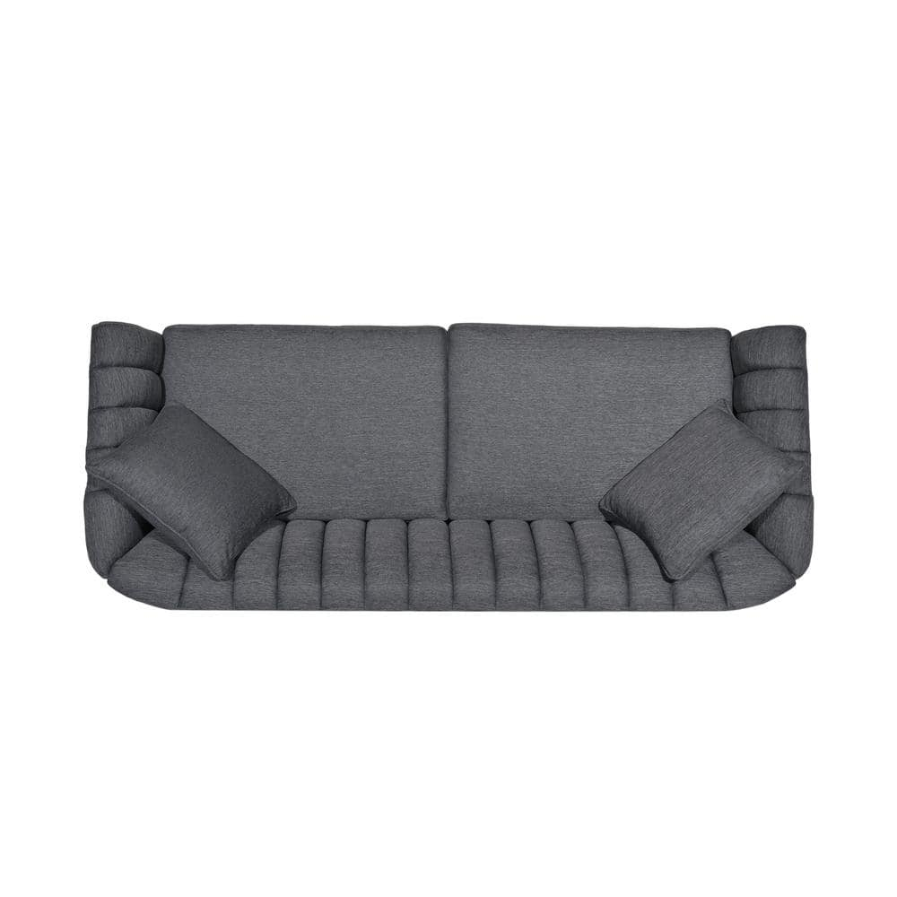 Noble House Currie Fabric Tufted 3 Seater Sofa, Charcoal, Dark Walnut