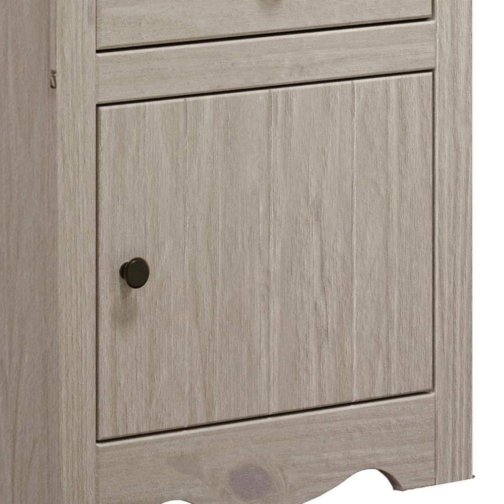 Stav White Solid Wood 1 Drawer Nightstand with Bronze Knobs