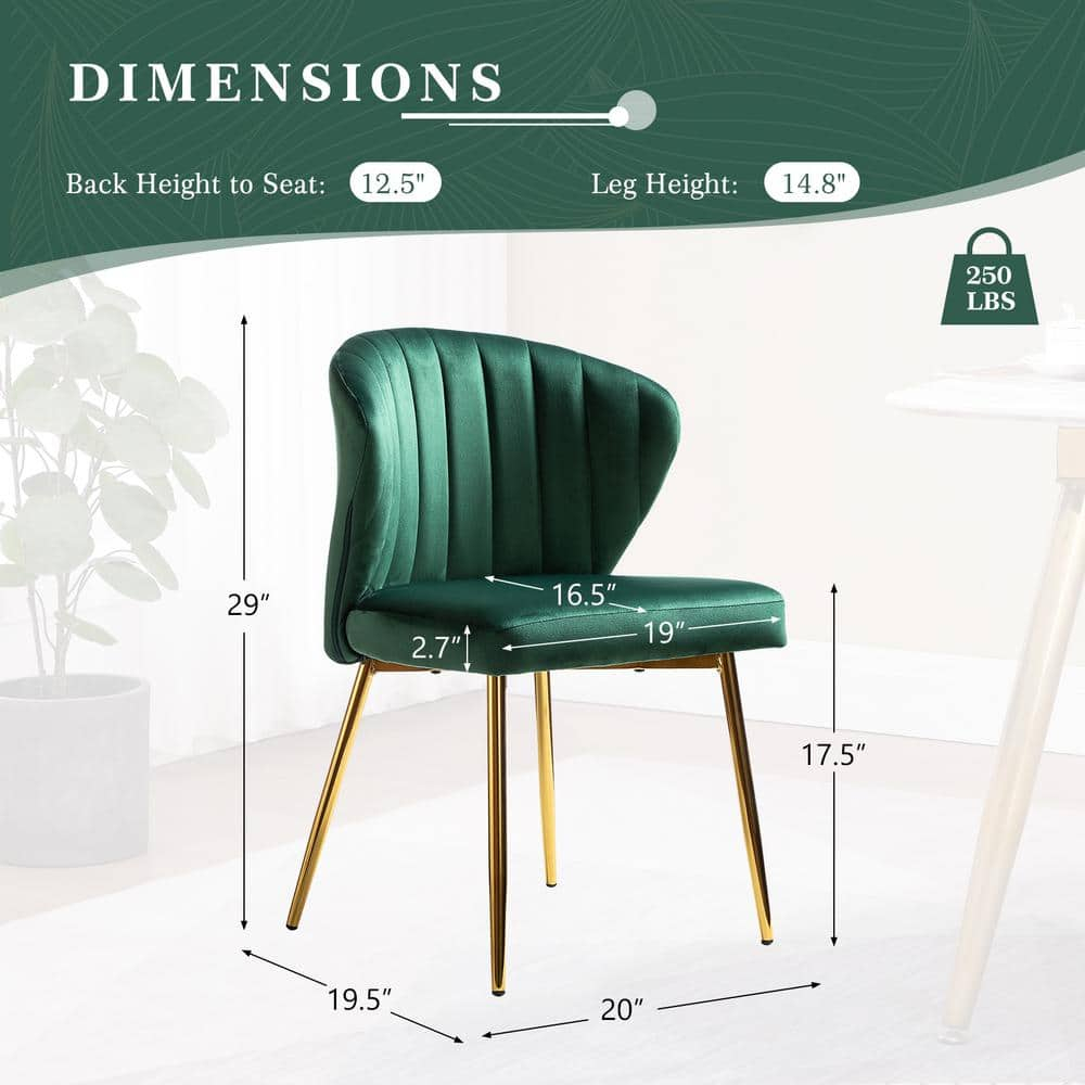 Velvet Wingback Dining Chair Upholstered Makeup Vanity Chair Gold Metal Legs Home Bedroom Green