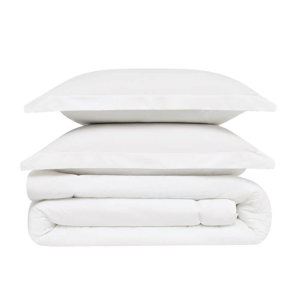 3-Piece White Solid Cotton Percale King Comforter Set